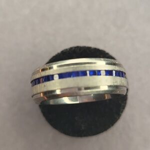 Titanium Men's Ring with Blue Channel Inlay